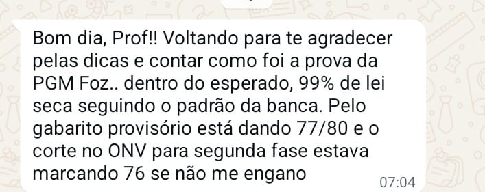 Depoimento de aprovação na PGM de Foz